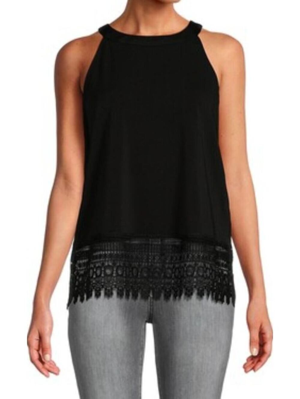 Adrianna Papell Black Lace Hem Halter Top Size M
